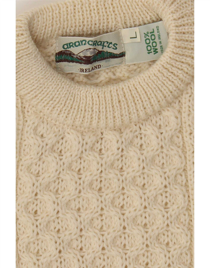 Aran Crafts Herre Crew Neck Jumper Sweater Stor Beige Uld