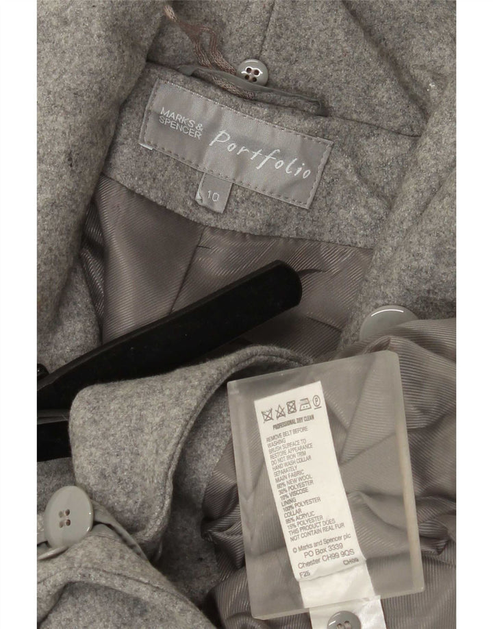 Marks & Spencer Womens Short Overcoat UK 10 Small Grey New Wool