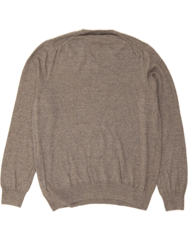 MARKS & SPENCER Mens V-Neck Jumper Sweater XL Grey Cotton Vintage Marks & Spencer and Second-Hand Marks & Spencer from Messina Hembry 