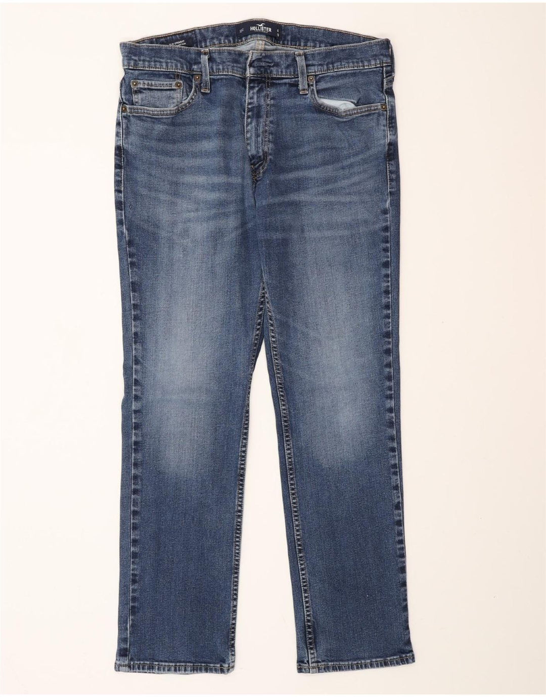HOLLISTER Herre Slim Straight Jeans W34 L30 Blå Bomuld