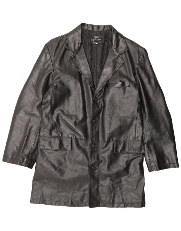 Vintage Mens Leather Coat IT 56 3XL Black Leather