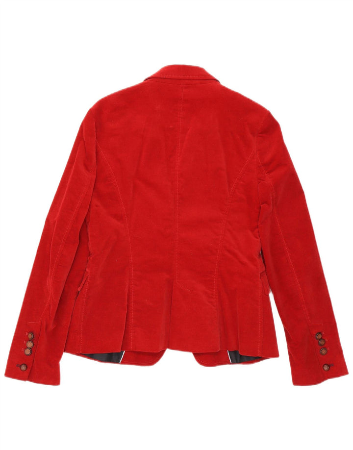 Zara Dame 1 Knap Velvet Blazer Jacket UK 14 Stor Rød Bomuld
