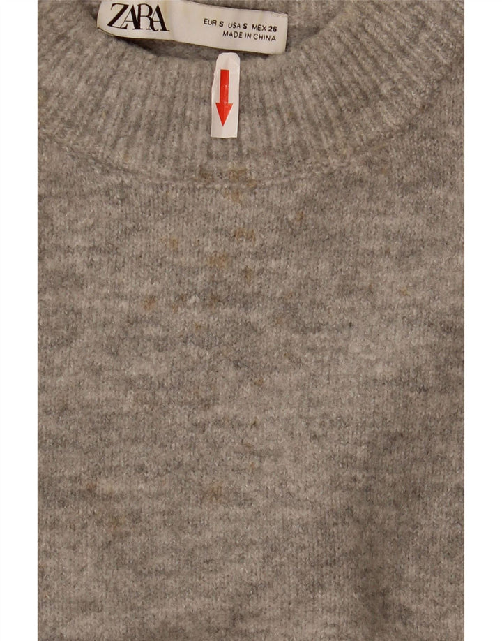 Zara Womens Crop Turtle Neck Jumper Sweater UK 10 Small Grey Flecked