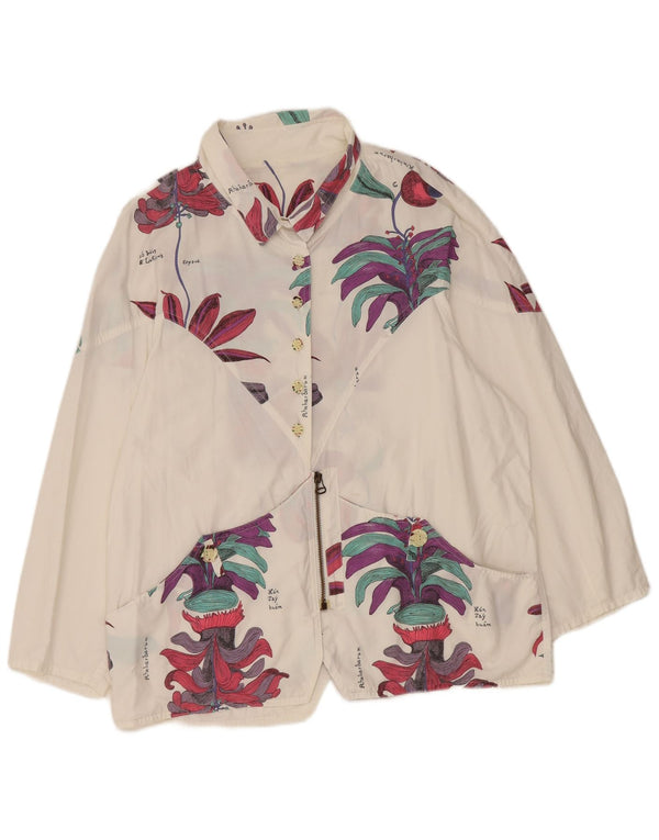 Chervo Womens Loose Fit Bomber Jacket IT 46 Large White Floral Bomuld