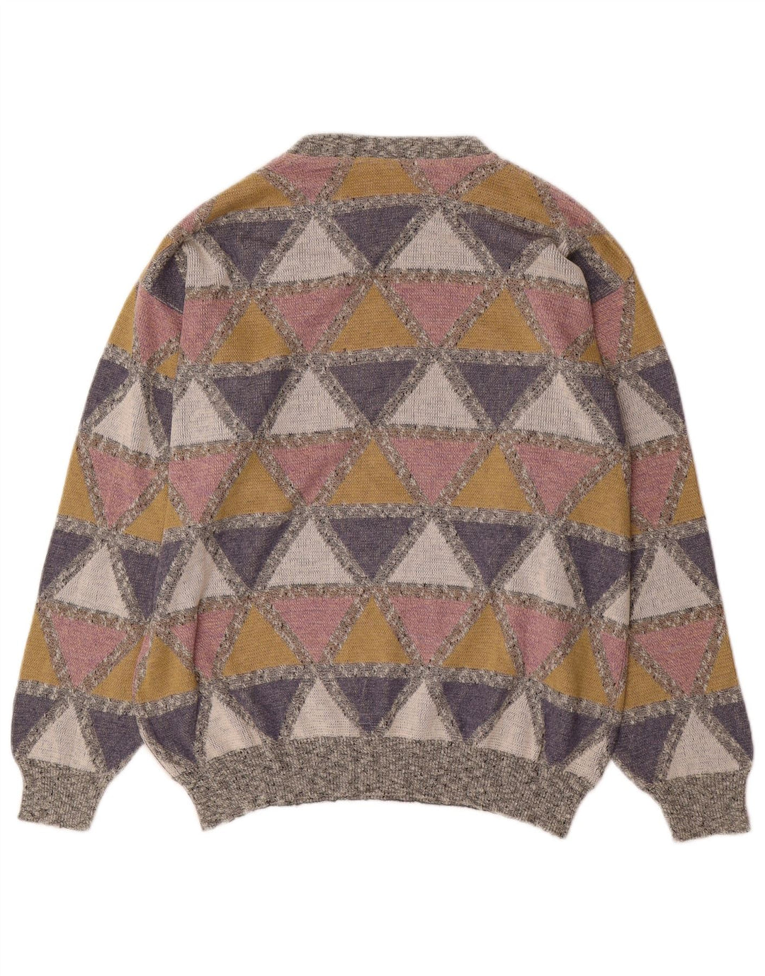 Vintage Herre Crew Neck Jumper Sweater Stor flerfarvet Argyle/Diamond