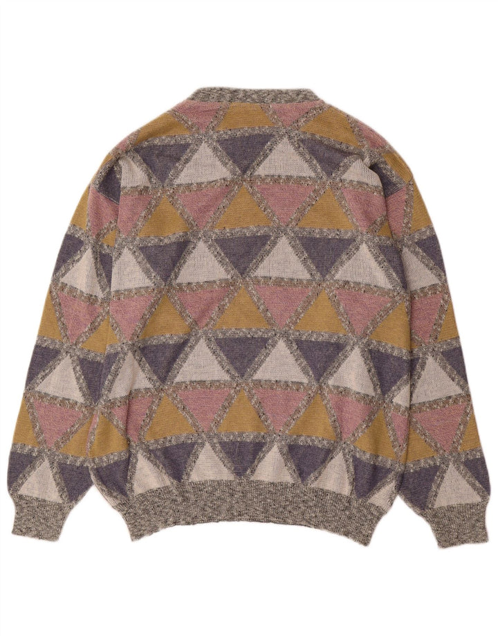 Vintage Herre Crew Neck Jumper Sweater Stor flerfarvet Argyle/Diamond