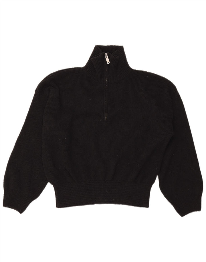 ZARA sweater med lynlås til kvinder UK 14 Medium Sort polyester