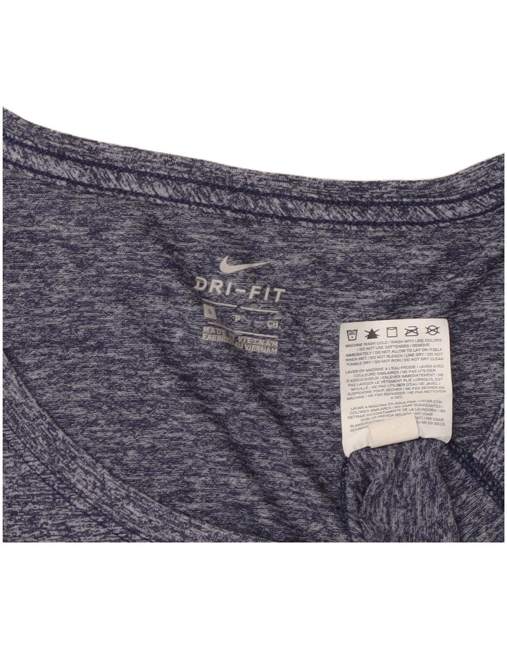 Nike Dame Dri Fit T-Shirt Top UK 10 Small Navy Blue Flecked Polyester