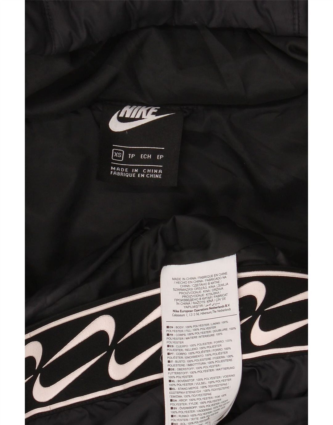Nike grafisk polstret hættejakke til kvinder UK 6 XS sort polyester