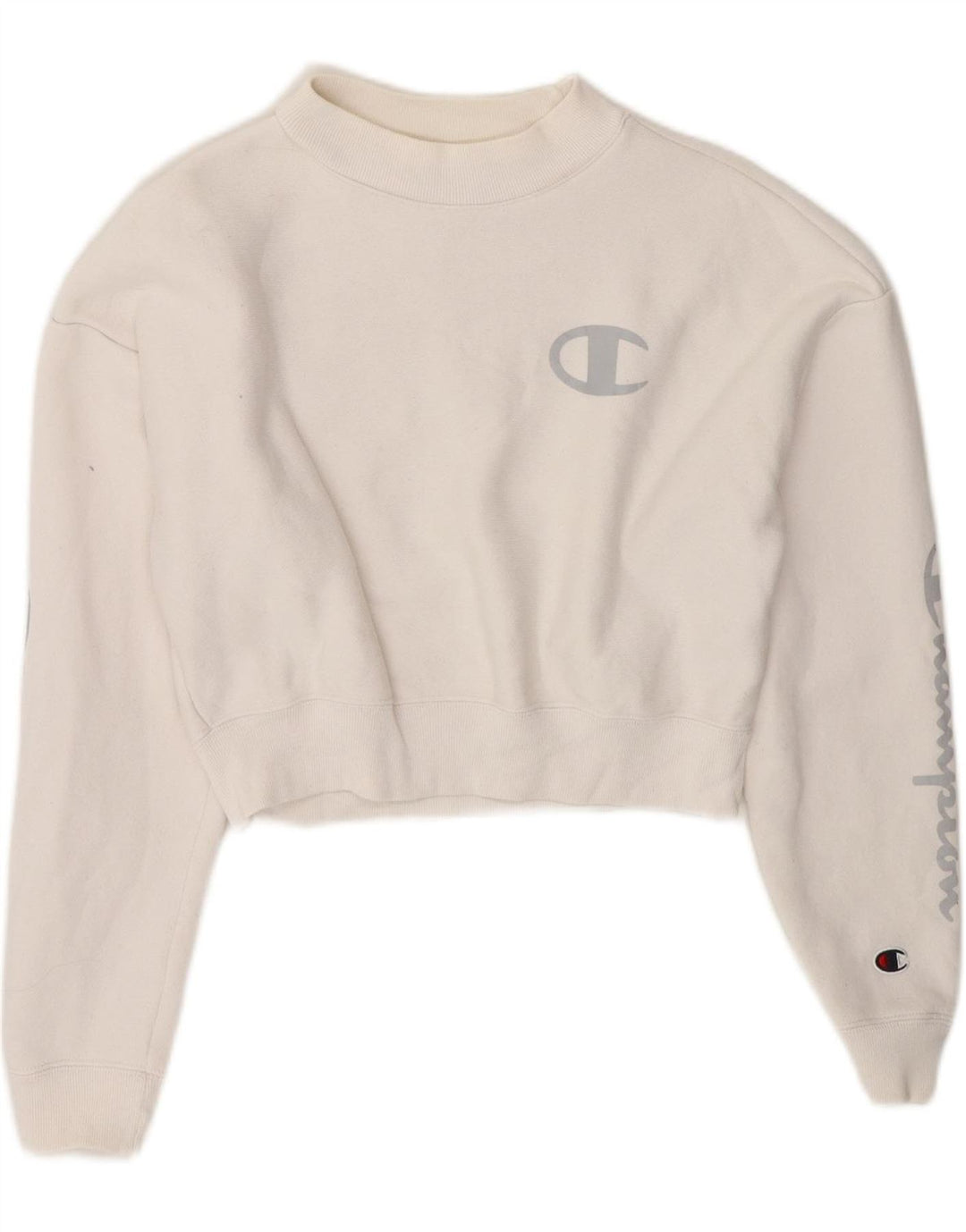 CHAMPION Womens Crop Graphic Sweatshirt Jumper UK 10 Small Off White