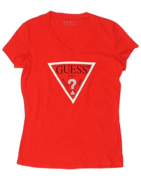 Guess Graphic T-Shirt Top UK 12 Medium Rød