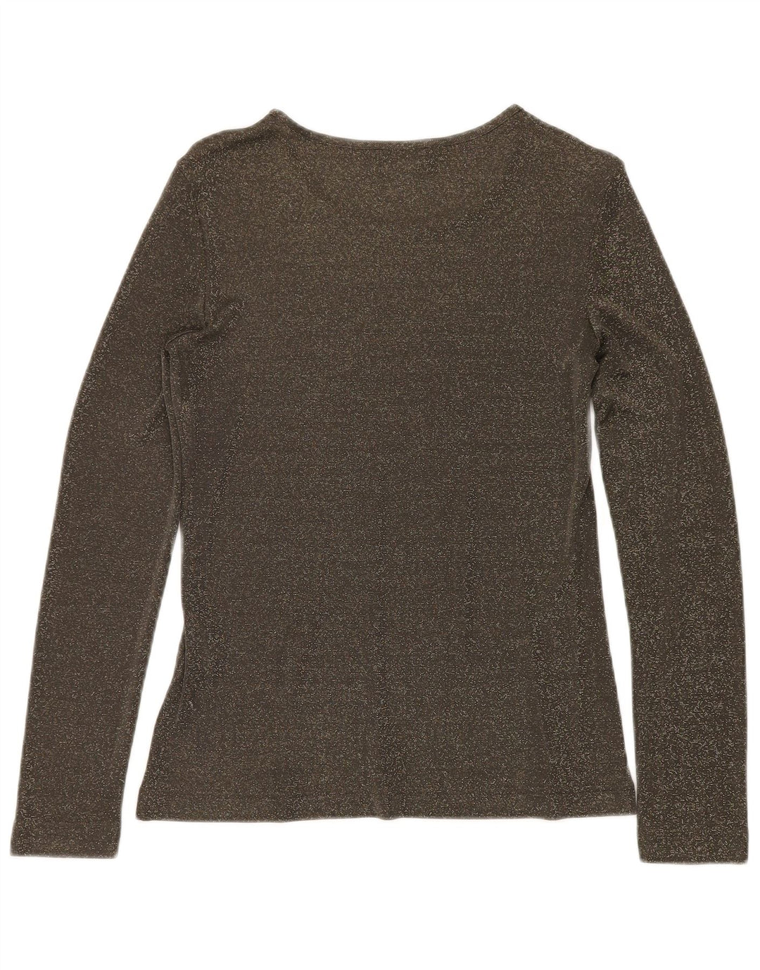 VINTAGE Dame Top Langærmet UK 12 Medium Grøn Flecked Viscose