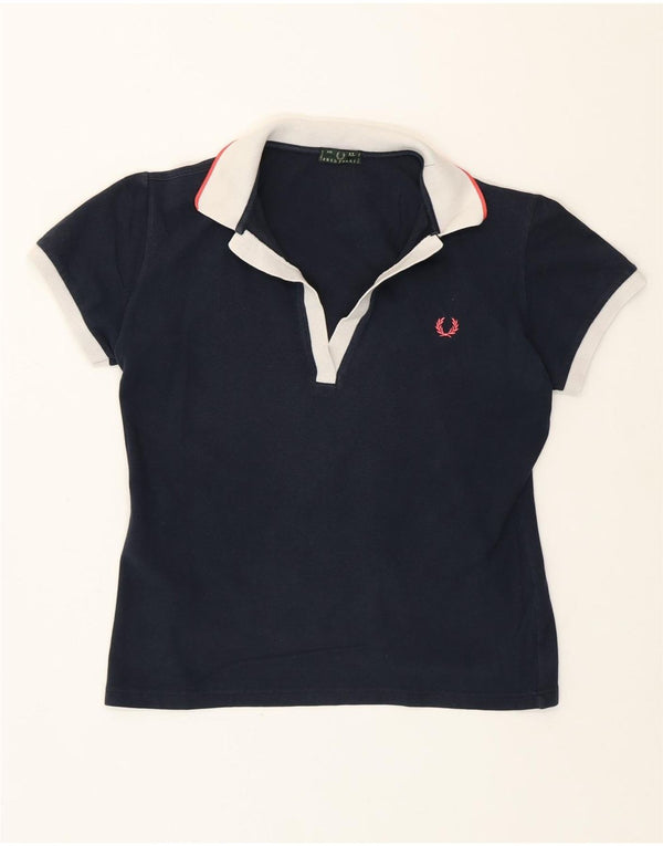 Fred Perry Dame Crop Polo Shirt UK 18 XL Marineblå Bomuld