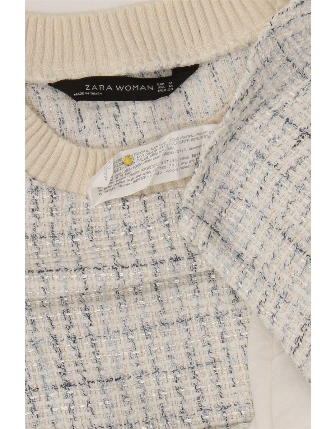 Zara Damebluse Top UK 14 Medium White Ternet Bomuld
