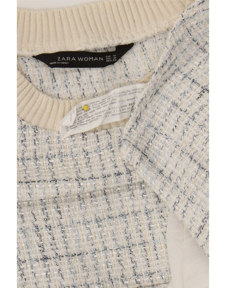 Zara Damebluse Top UK 14 Medium White Ternet Bomuld