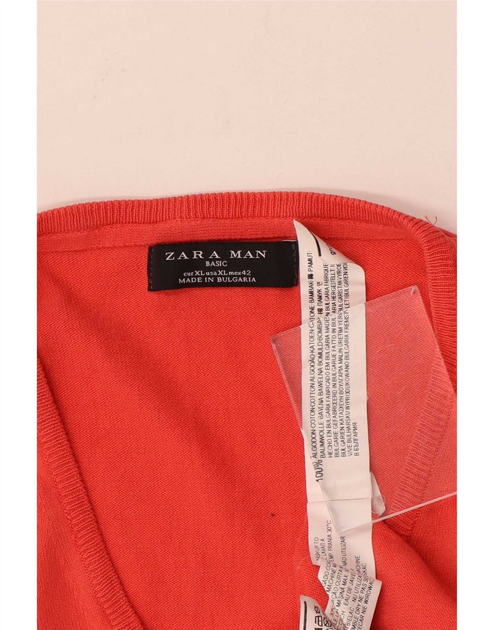 Zara Herre V-hals sweater XL Rød Bomuld