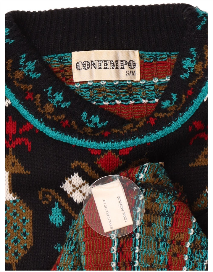 Contempo Herre abstrakt mønster rund hals sweater lille sort nyhed