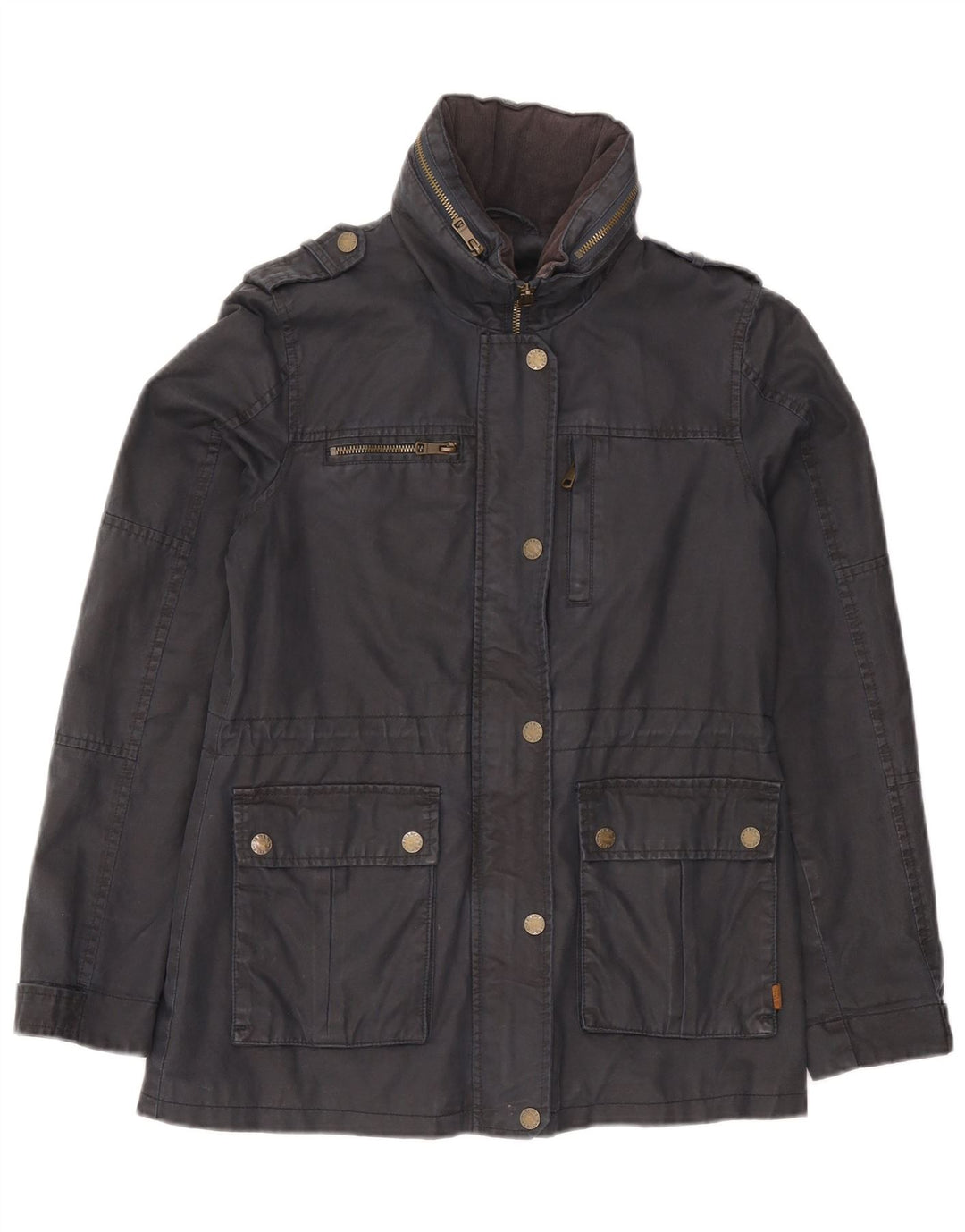 Fat Face Dame Hætte Military Jacket UK 8 Small Grey Bomuld