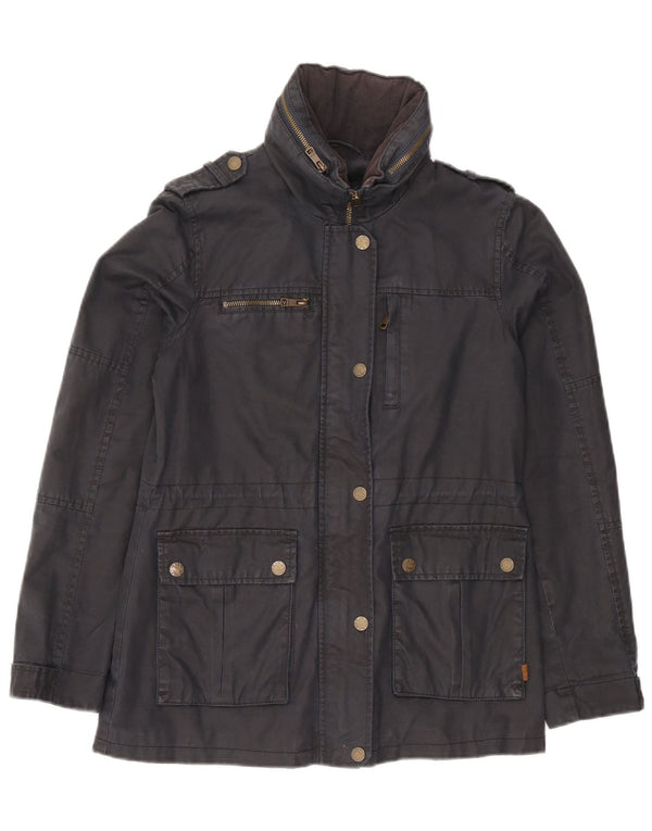 Fat Face Dame Hætte Military Jacket UK 8 Small Grey Bomuld