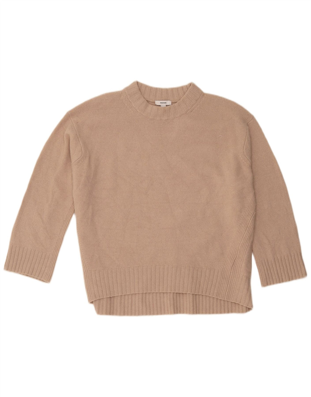 Reiss Dame Oversized Crew Neck Jumper Sweater UK 10 Small Beige Uld