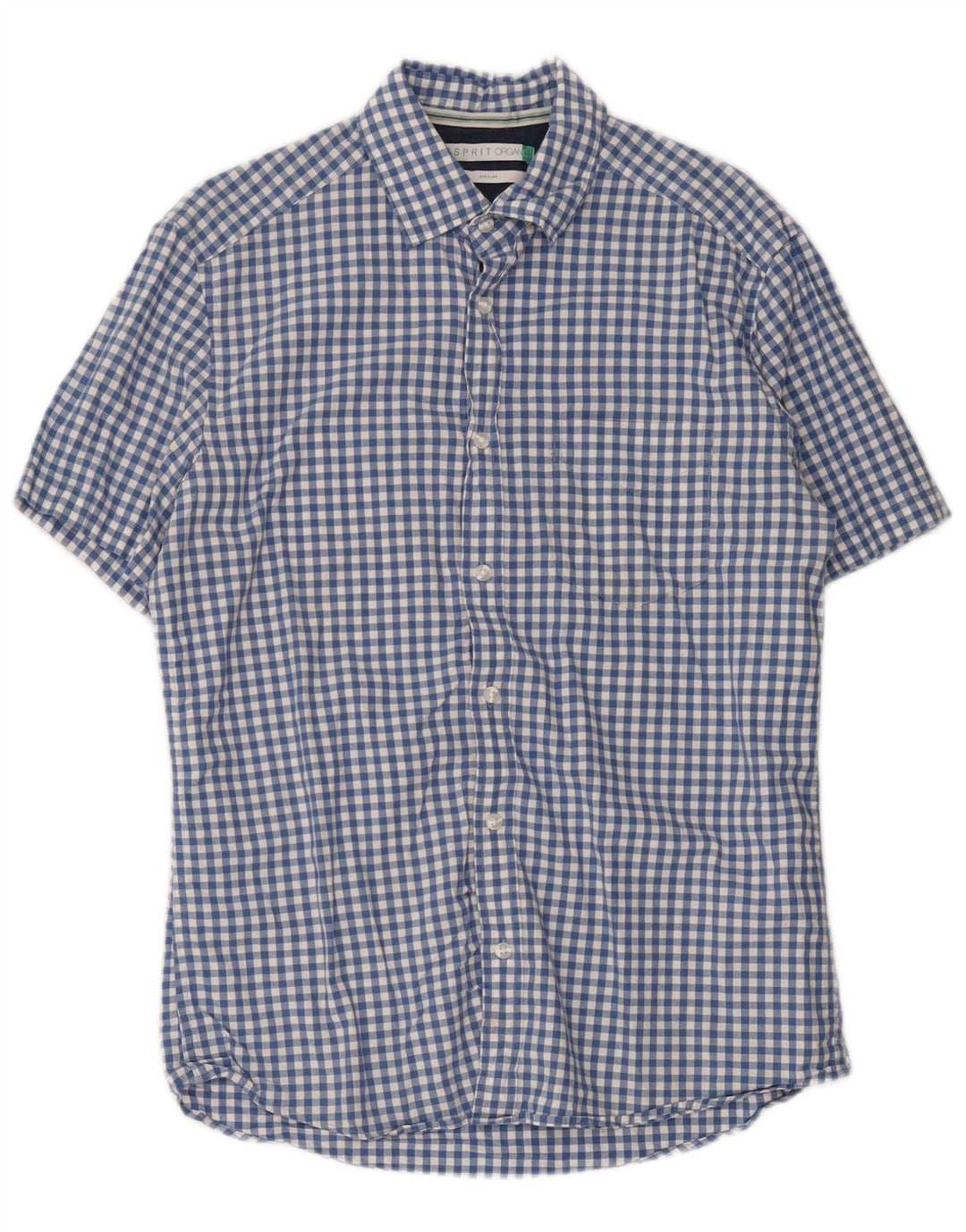 Esprit Herre Kortærmet Regular Fit skjorte Medium Blue Gingham Cotton