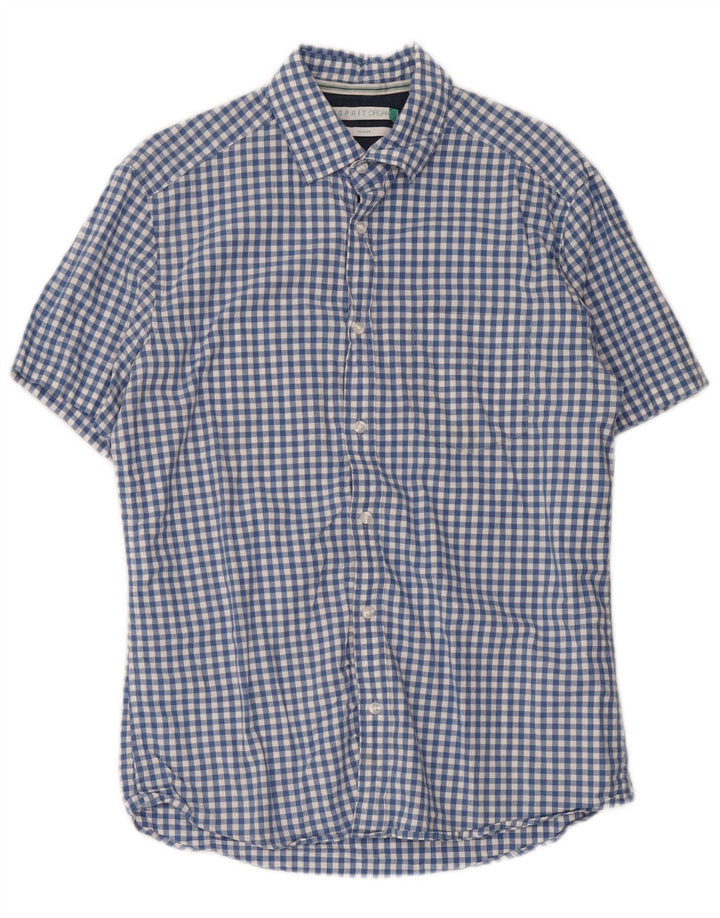 Esprit Herre Kortærmet Regular Fit skjorte Medium Blue Gingham Cotton