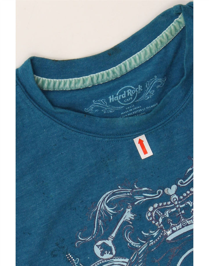 HARD ROCK CAFE Dame San Diego Grafisk T-Shirt Top UK 8 Lille Blå Bomuld