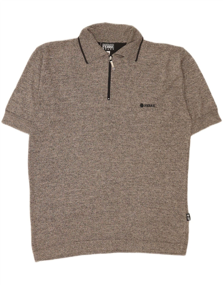 Gianfranco Ferre Herre Polo Neck Jumper Sweater Medium Grå Flecked