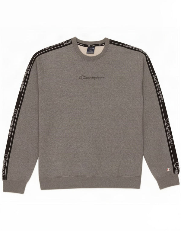 Champion Herre Grafisk Sweatshirt Jumper Large Grå Colourblock Bomuld