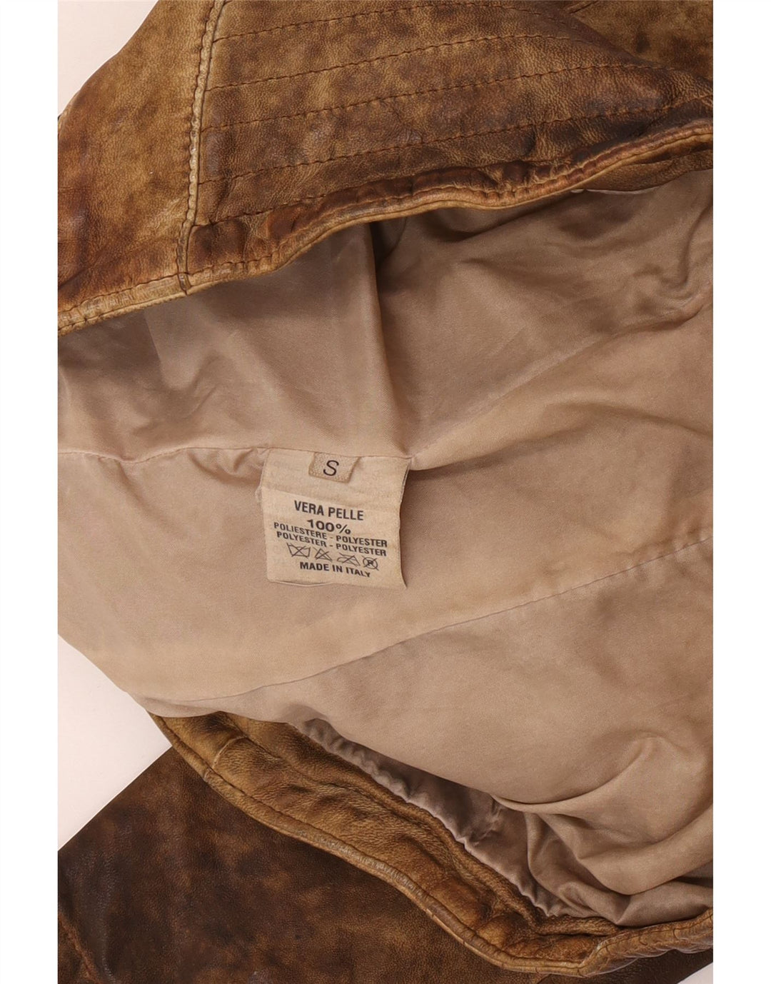 Vintage Dame Crop Læderjakke UK 10 Small Beige Læder