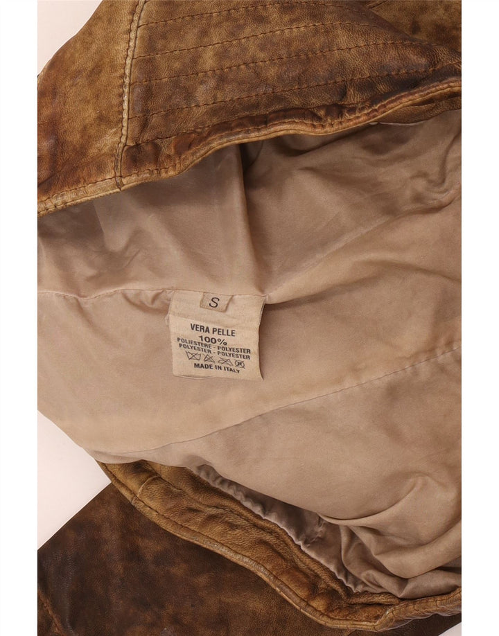 Vintage Dame Crop Læderjakke UK 10 Small Beige Læder