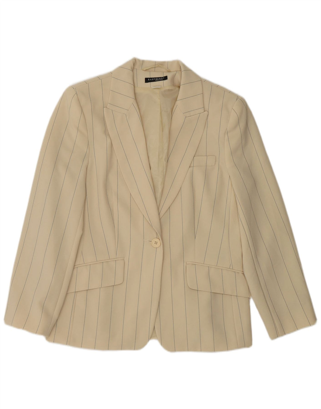 Raspberry Dame 1 Knap Blazer Jacket UK 12 Medium Beige Stribet Polyester