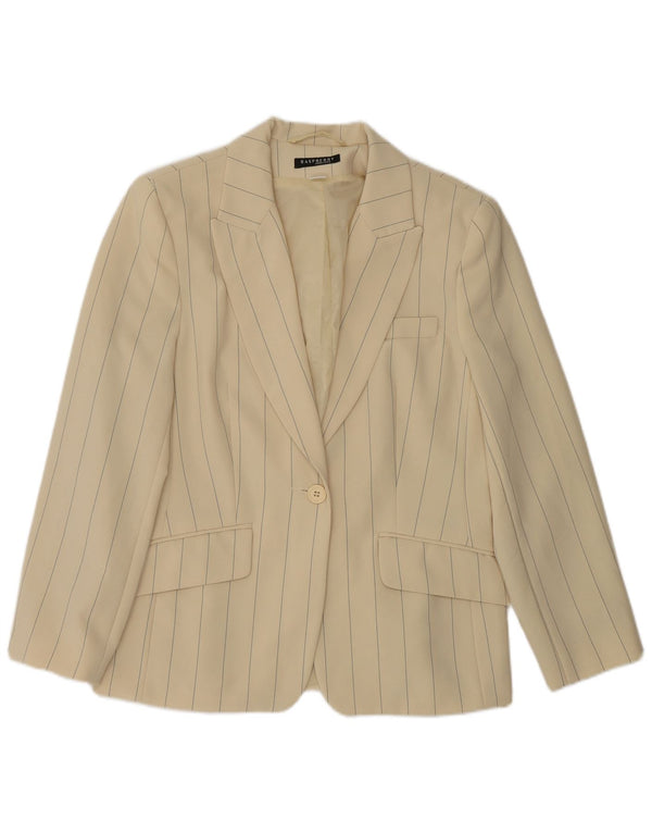 Raspberry Dame 1 Knap Blazer Jacket UK 12 Medium Beige Stribet Polyester