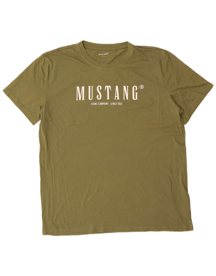 MUSTANG Mens Graphic T-Shirt Top 2XL Khaki Cotton