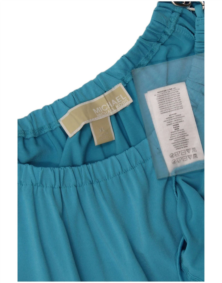 MICHAEL KORS Dame Langærmet Bluse Top UK 18 XL Blå Polyester