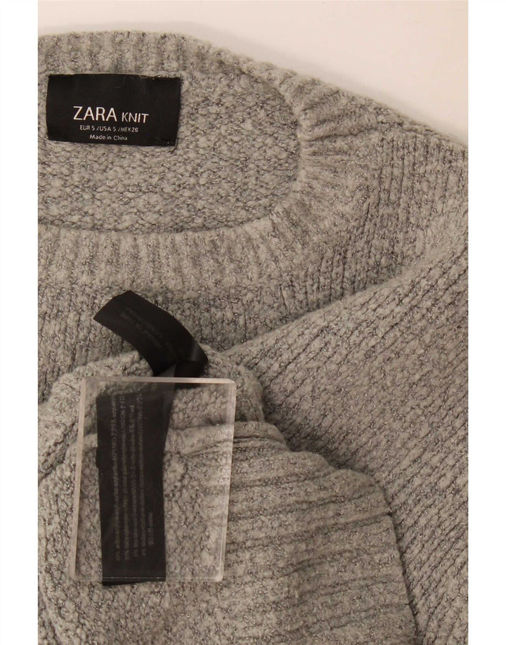Zara Dame Oversized Crew Neck Jumper Sweater UK 10 Small Grey Flecked