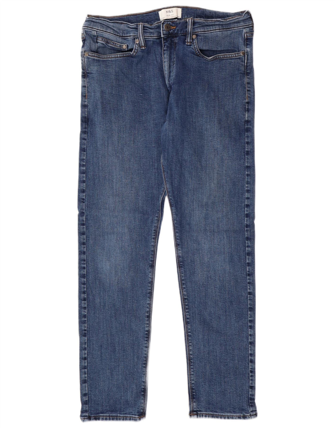 MARKS & SPENCER Slim Jeans til mænd W32 L29 Blue Cotton Classic