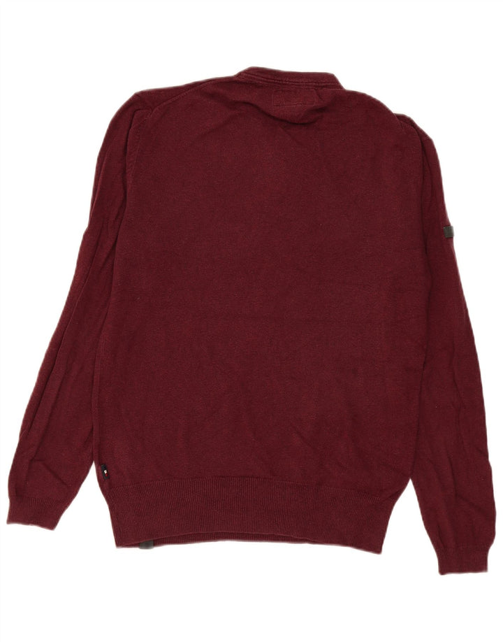 Superdry Herre Button Neck Jumper Sweater Lille Bourgogne bomuld