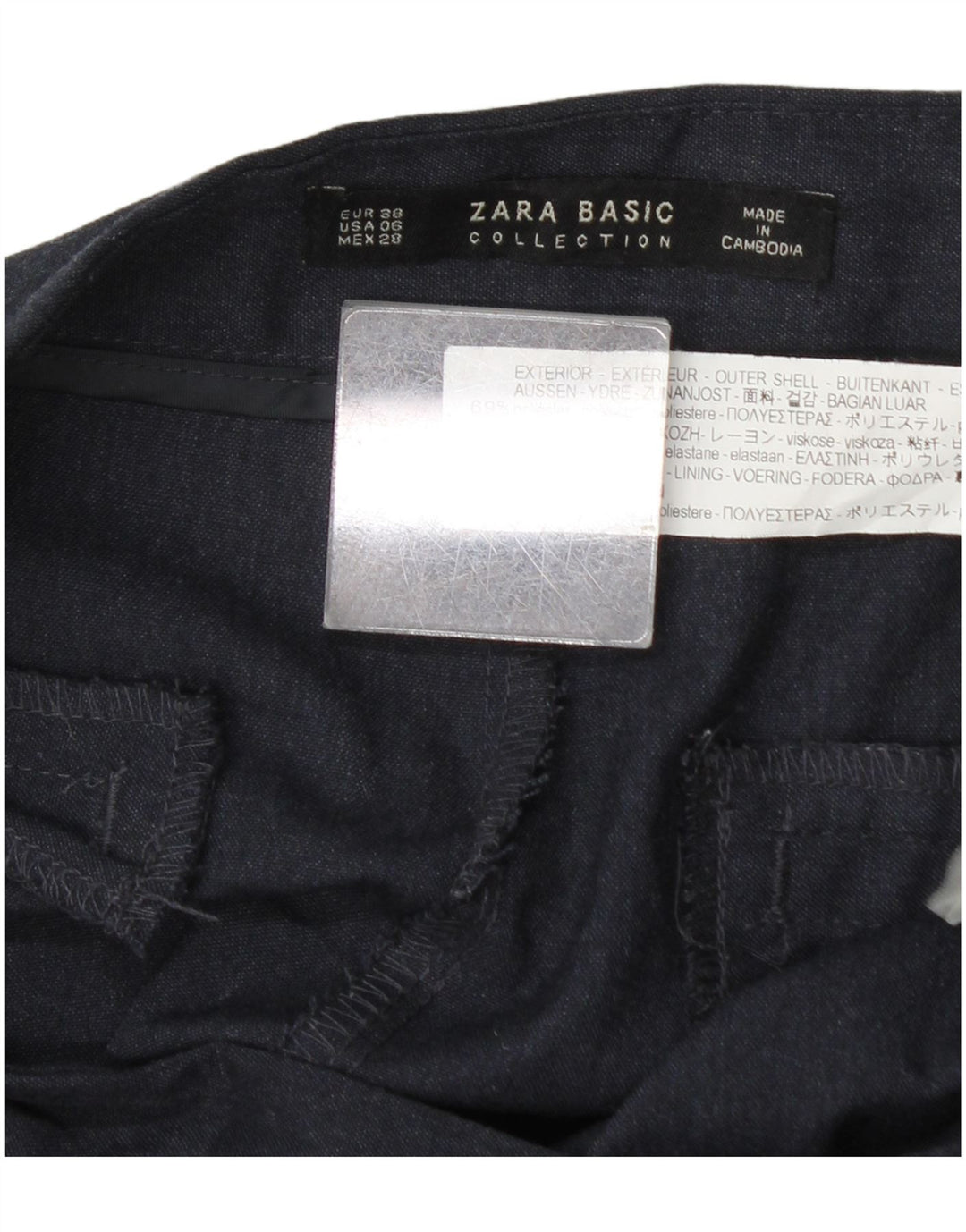 Zara Dame Slim Suit Bukser EU 38 Small W28 L28 Navy Blue Polyester