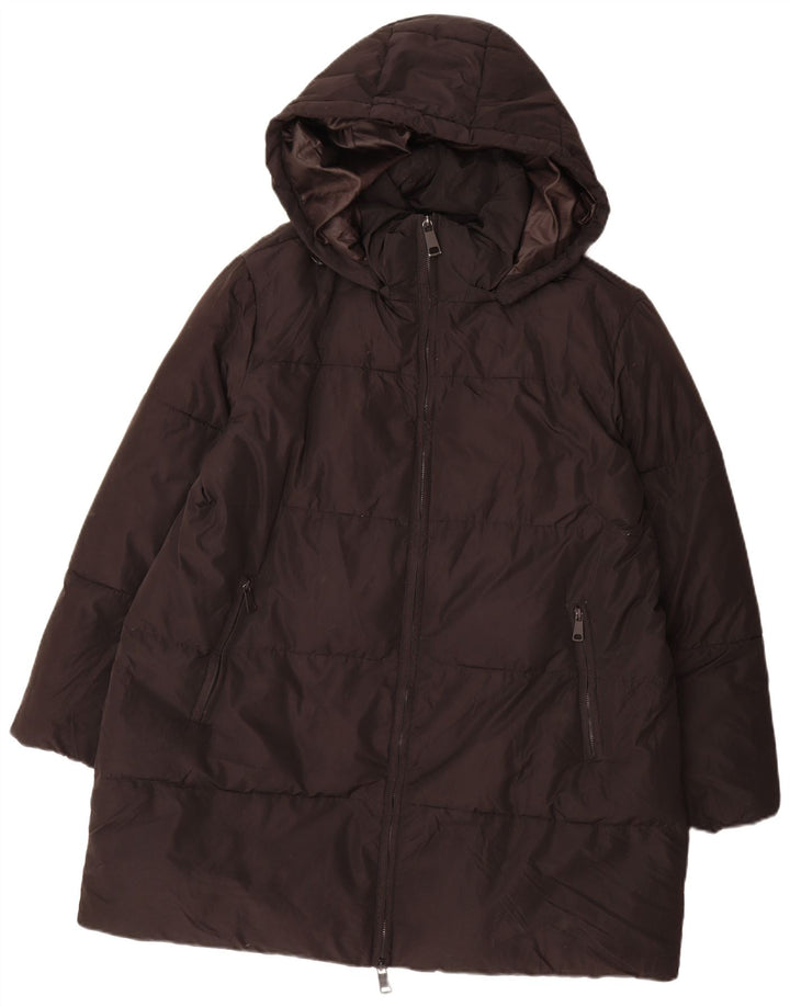 Zara Herre Hætte Oversized Polstret Frakke UK 14 Medium Sort Polyester