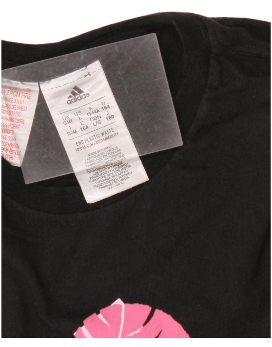 ADIDAS Piger Grafisk T-Shirt Top 13-14 År Sort Bomuld