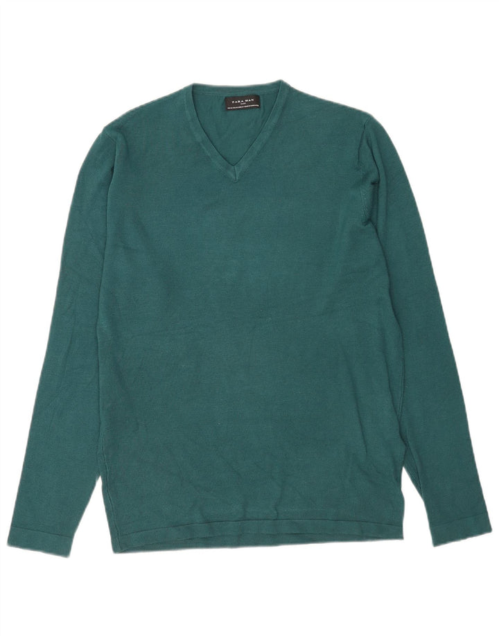 Zara Herre V-hals sweater Medium Grøn viskose
