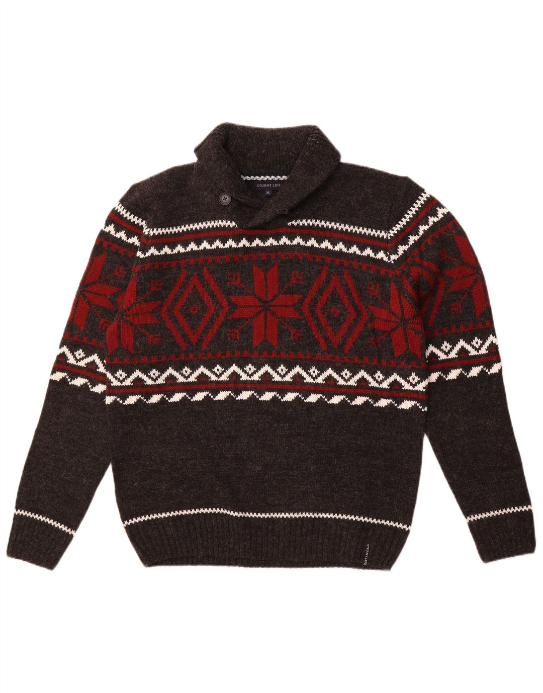 Vintage herre sjal hals sweater medium grå Fair Isle