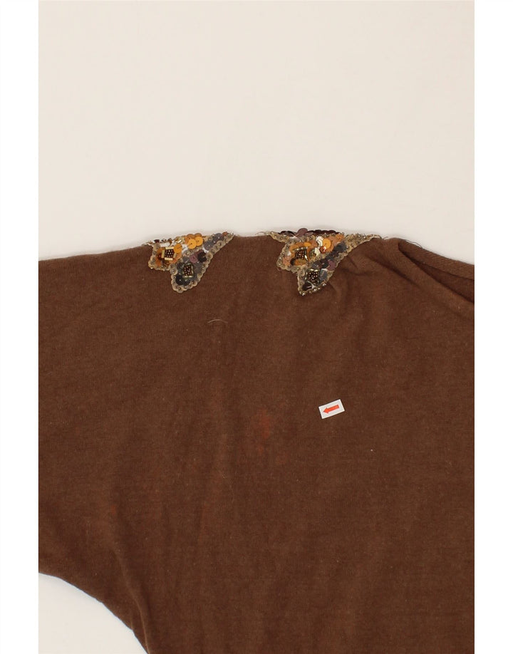 VINTAGE Womens Batwing Button Neck Jumper Sweater UK 16 Large Brown Vintage Vintage and Second-Hand Vintage from Messina Hembry 