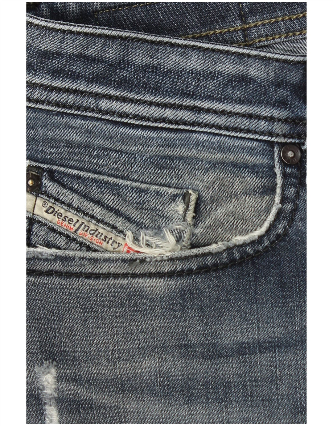 Diesel Herre Distressed Straight Jeans W33 L27 Blå