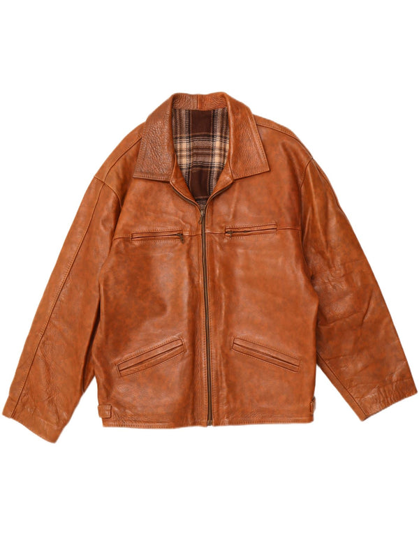 Vintage læderjakke til kvinder UK 18 XL brun flækket læder