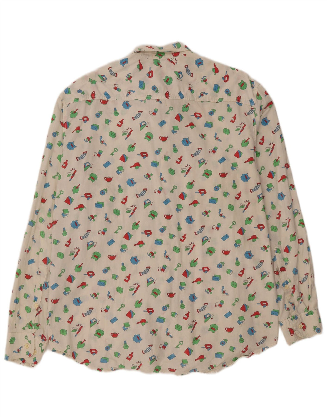SISLEY Mens Abstract Pattern Shirt Large White