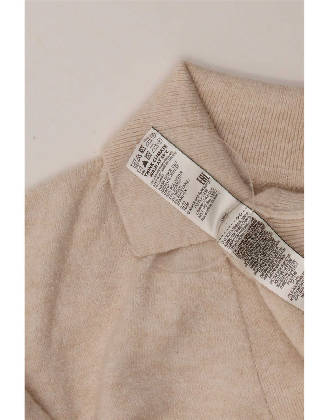 Marks & Spencer Dame Polo Neck Jumper Sweater UK 10 Small Beige Polyester