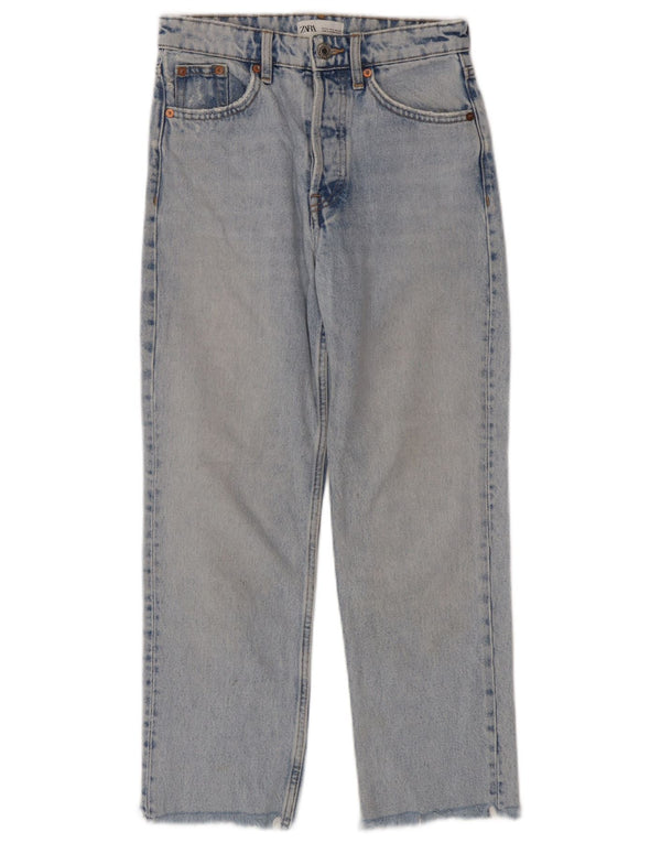 Zara Dame Crop Straight Jeans EU 34 2XS W24 L25 Blå