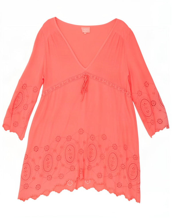 Ghost Dame 3/4-ærmet tunikakjole UK 16 Large Pink Floral Viscose